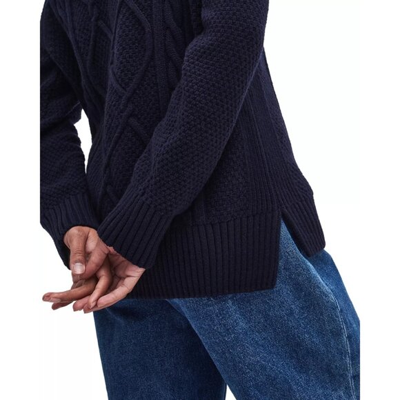 150$ Barbour Ribbed Crew Neck Knitted Burne Sweater Women's Size 4 Navy Blue - Picture 3 of 5